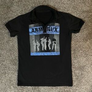 Armani Exchange Black and Blue Graphic Polo